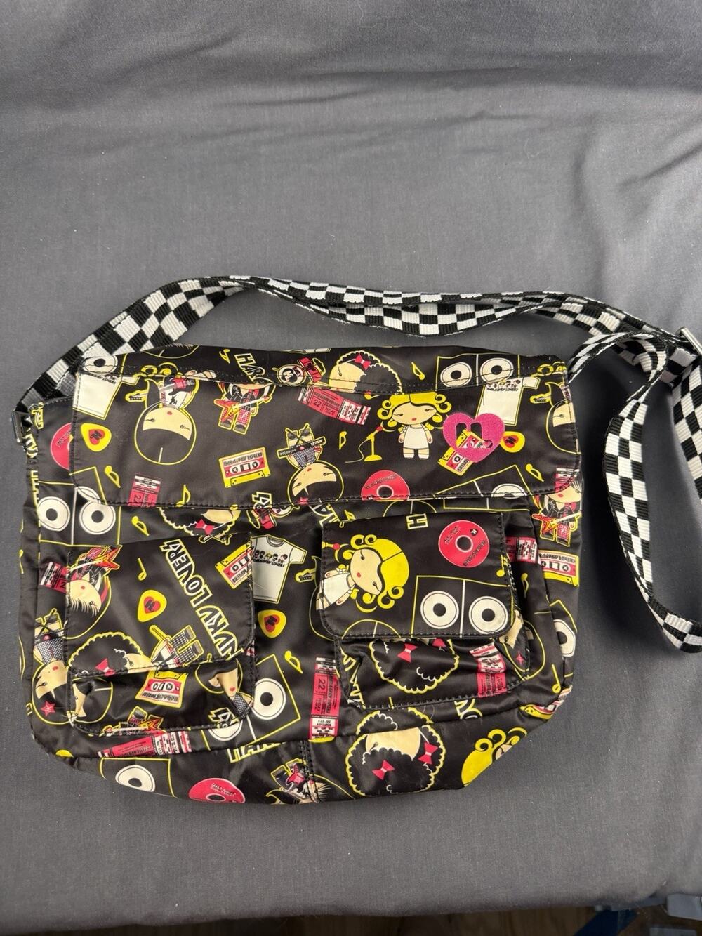 Vintage Y2k Harajuku Lovers Gwen Stefani Crossbody Messenger Bag Black Checkered